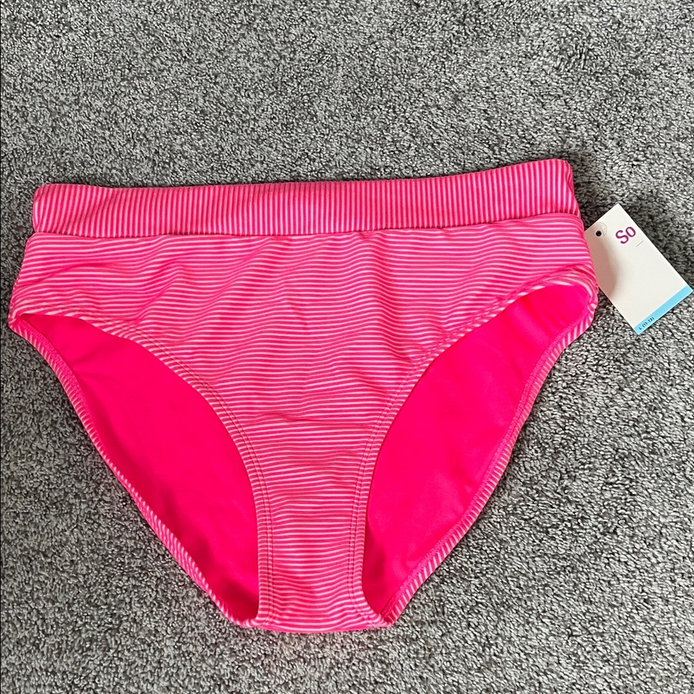 SO Bright Pink Striped Bikini Bottom